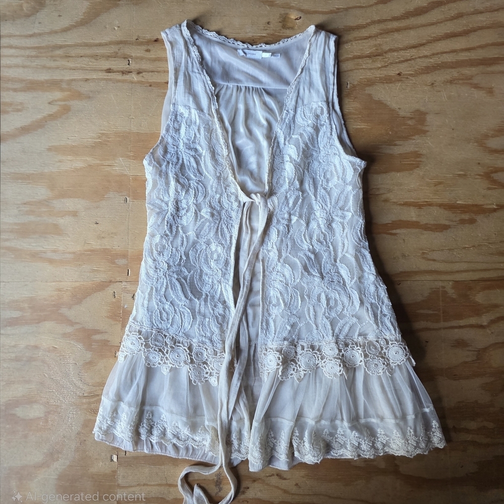 Blue Pepper Lacy Overlay Vest Large (JAC23) - Picture 8 of 9